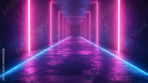 Wallpaper Mural Neon Corridor with Pink Blue Glow. Torontodigital.ca