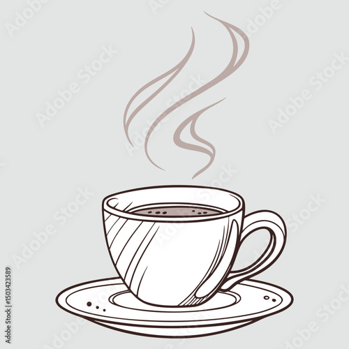 Coffee Cup with Steam in Minimal Flat Line Vector Art