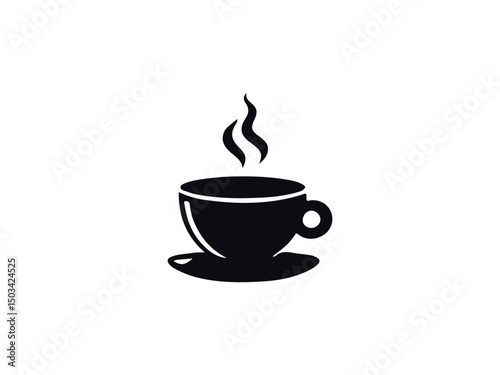 A steaming cup of coffee and tea with icons and symbols of hot drinks in a café setting