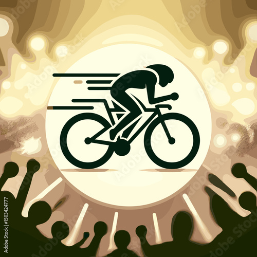 Cyclist racing quickly with cheering crowd in dynamic atmosphere  