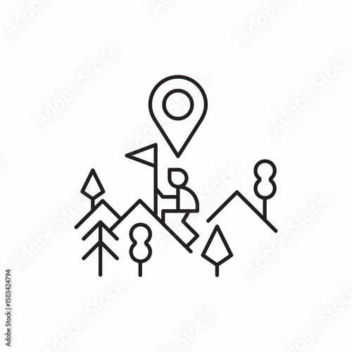 sign location mountains trees hiking icon sign vector