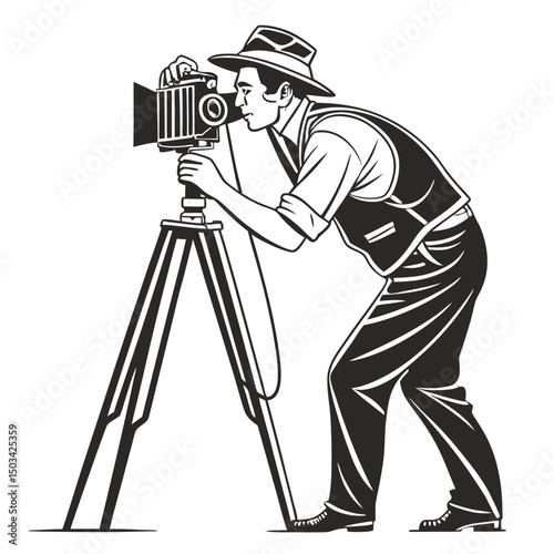 Silhouette art illustration of a photographer taking a picture.eps