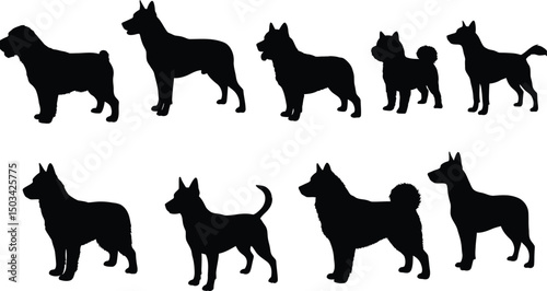 Diverse Dog Breed Silhouettes Collection: Standing Canine Profiles, Pet Animal Icons. AI Generative
