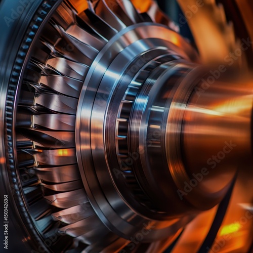 A closeup of a highspeed industrial rotor in a turbine Focus on the rotor, motion