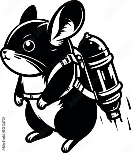 Cute Chinchilla with Jetpack Floating in Space 