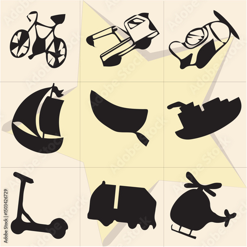 All kind of transportation vector Black and white set-50