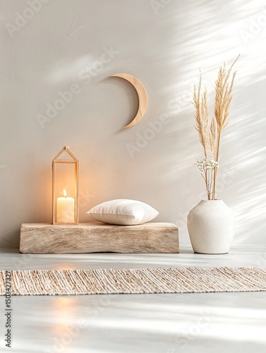 Neutral-toned Eid Home Decor with Crescent Moon Lantern