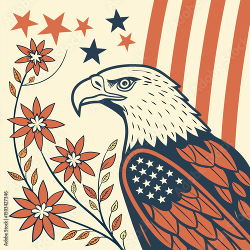 american flag with birds
