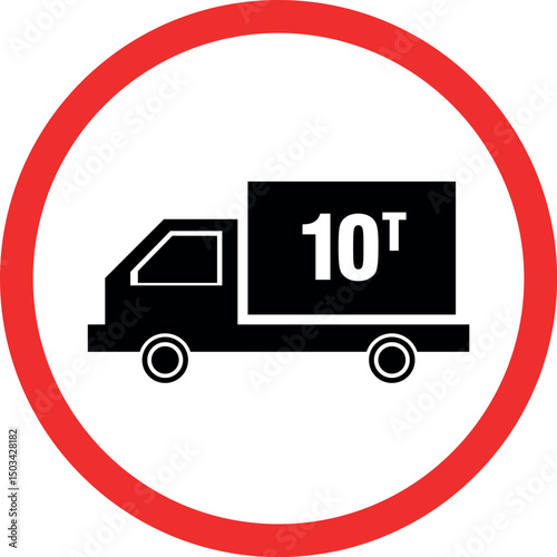 traffic sign prohibiting trucks over 10 tons in red circle