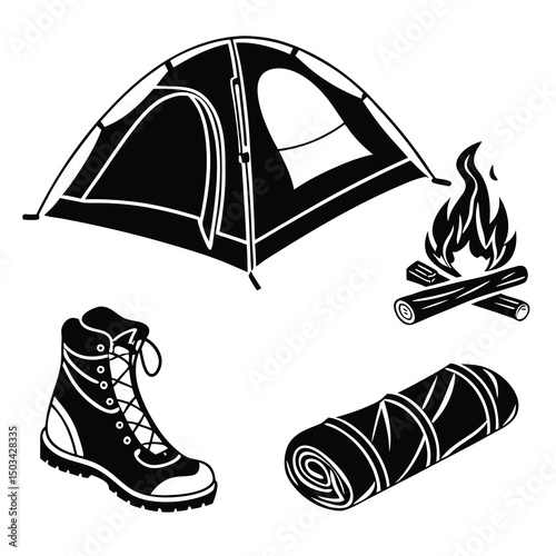 camping icons set