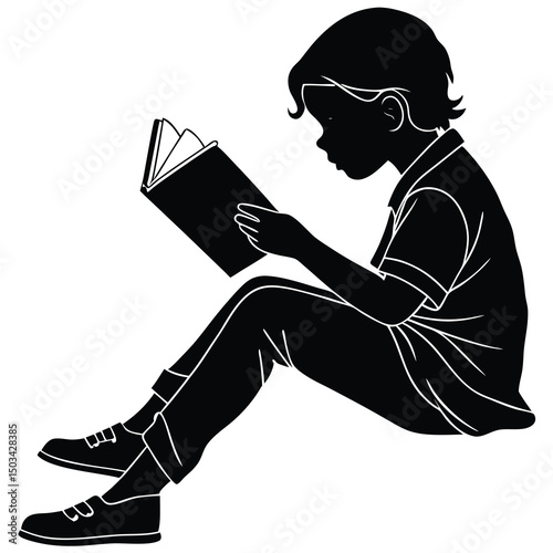 A boy reading a novel book