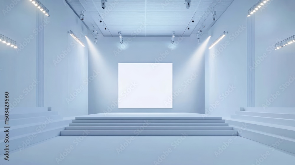 Fototapeta premium Empty white gallery space with a blank screen