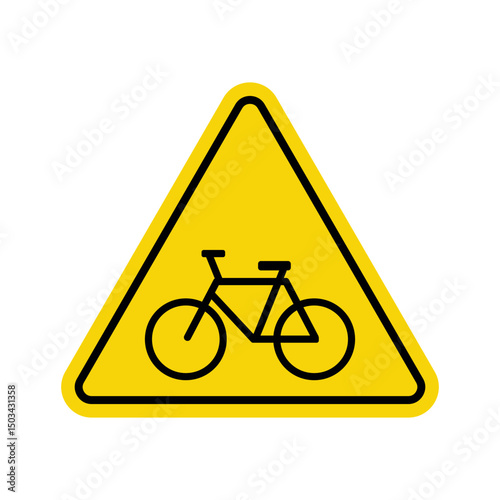 cyclist warning sign with bicycle symbol in yellow triangle