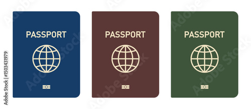 Biometric passport cover icon. Passport in different colors for web design, templates, and more. Logo passport in a realistic style. International identification document. Vector illustrations EPS10