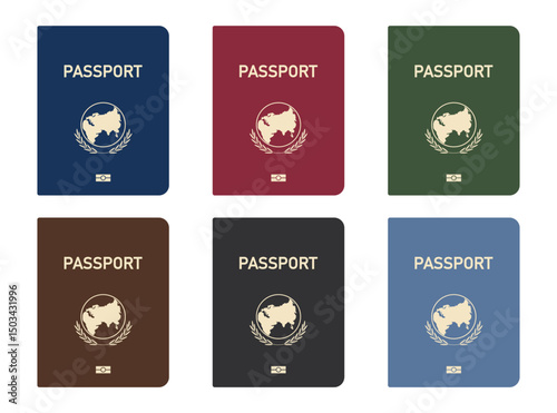 Biometric passport cover icon. Passport in different colors for web design, templates, and more. Logo passport in a realistic style. International identification document. Vector illustrations EPS10