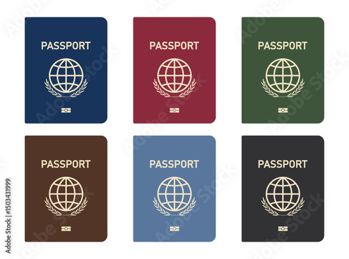 Biometric passport cover icon. Passport in different colors for web design, templates, and more. Logo passport in a realistic style. International identification document. Vector illustrations EPS10