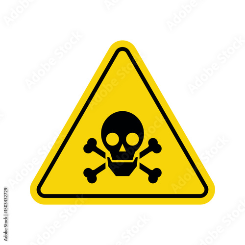 toxic hazard warning sign with skull and crossbones in yellow triangle