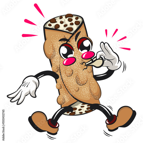 cute cannoli vektor illustration mascot character blowing the whistle, work of hand drawn