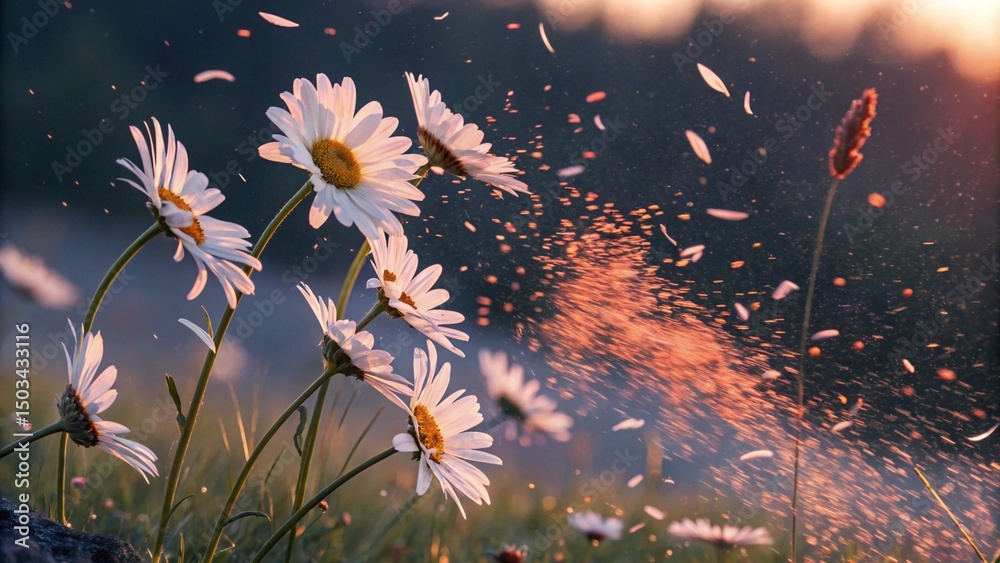 Obraz premium Fresh Daisies with Green Leaves in Spring Light