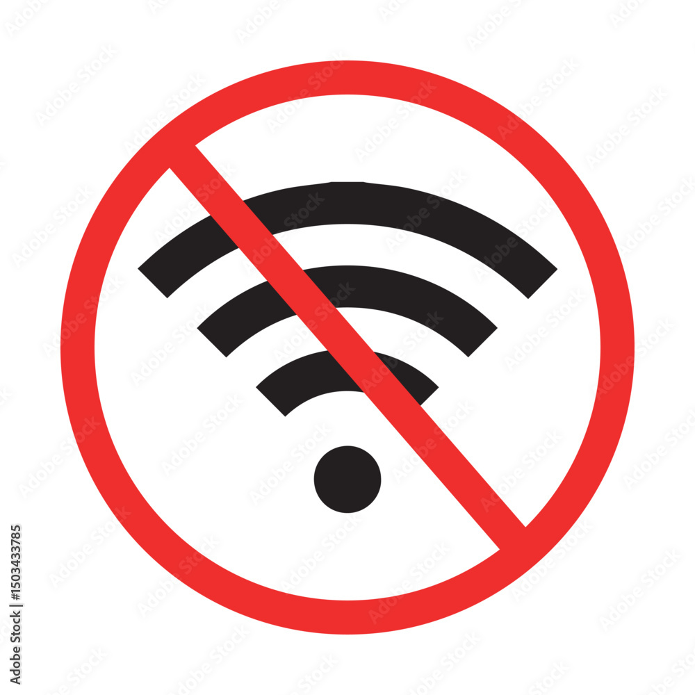 no wifi signal icon with red prohibition sign indicating no internet or wireless network connection no wifi signal icon with red prohibition sign indicating no internet or wireless network connection