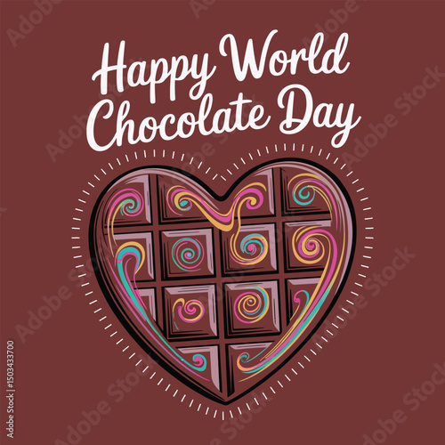 Happy world chocolate day with chocolate heart design illustration
