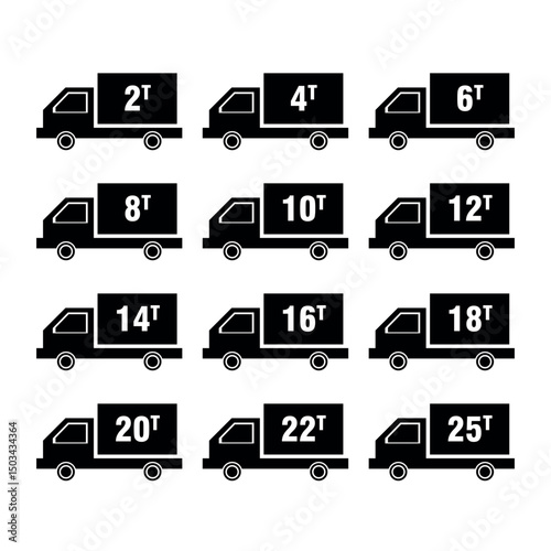 truck weight limit icons from 2 to 25 tons in black and white