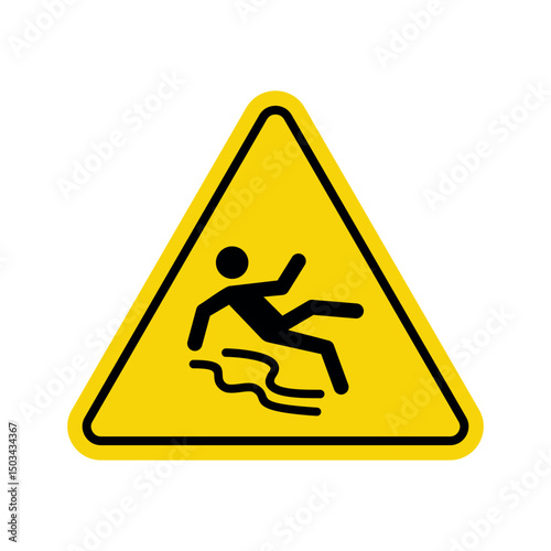 caution wet floor sign with person slipping symbol in yellow triangle warning of slip and fall hazard