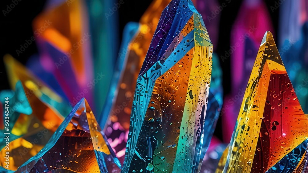 Naklejka premium Protein Crystals Under Polarized Microscope Light, Rainbow Macro Background