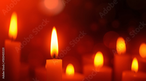 Warm candle flames with soft glow, creating a cozy and tranquil atmosphere.