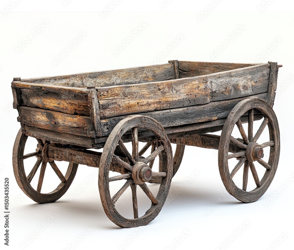 Fototapeta premium Aged wooden wagon, isolated white