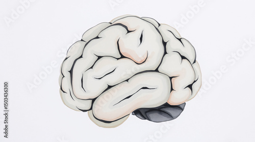 Detailed illustration of a human brain, anatomical and educational for medical science.