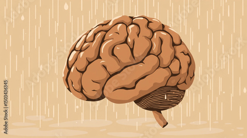 Illustration of a human brain on a textured background.
