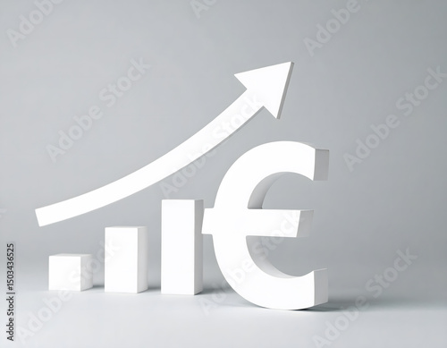 Minimalistic representation of positive economic development of the overall economy, a company, or an investment in the form of an upward-pointing bar chart (white) & an upward-pointing arrow. Vers-5