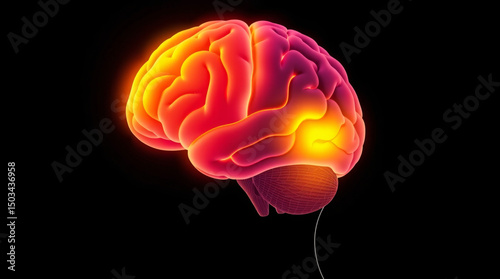 Glowing 3D brain illustration highlighting cognitive areas with vibrant colors.
