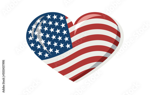 American Flag Heart Shape Vector Illustration