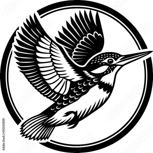 Vibrant vector illustration of a flying kingfisher with outstretched wings, showcasing its vivid plumage in mid-flight