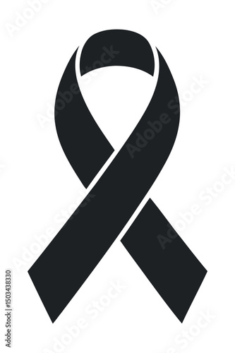 Simple Black Awareness Ribbon Icon Isolated on White Background for Support and Remembrance