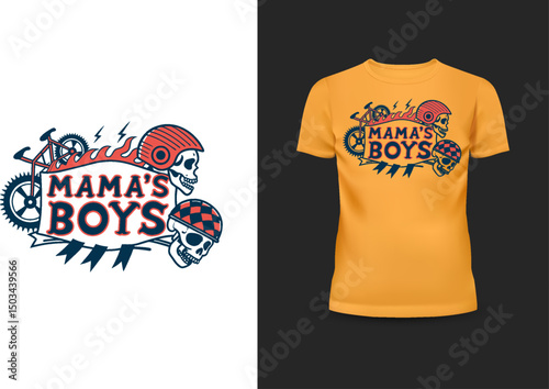Mama's Boys Skull Flames T shirt Design