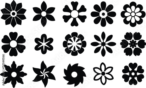 Floral Silhouette Collection An array of stylized black flower designs, perfect for adding elegance and natural beauty to graphic projects.