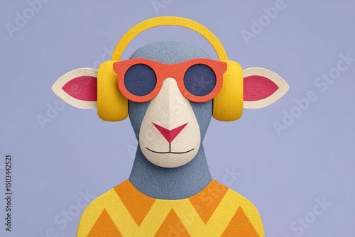 Stylish sheep with headphones showcases vibrant colors in playful design