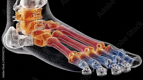 Repetitive stress fracture across foot metatarsals detailed cross section diagram