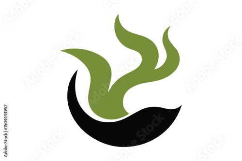 Minimalist Herbal Tea Logo Design Green Leaf Steam Symbol