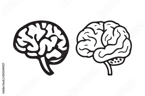 Human Brain Line Art Icons Neuroscience Vector Illustrations