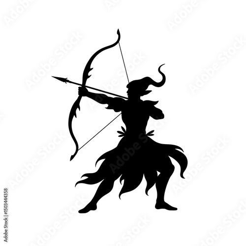 A silhouette archer aims for a target, embodying precision, focus, and a sense of challenge. Captured in clean lines, this image is perfect for projects related to sports, aim, archery.