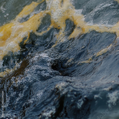 A closeup of toxic chemicals mixing with a polluted stream captured with an HQ camera