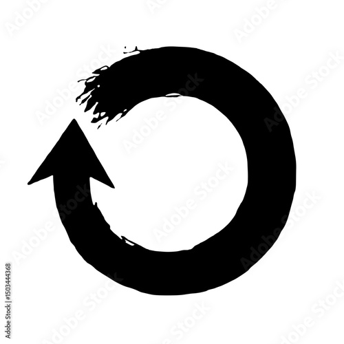 A bold, black, brushstroke-style circular arrow, a powerful visual of repetition, recycling, or progress.