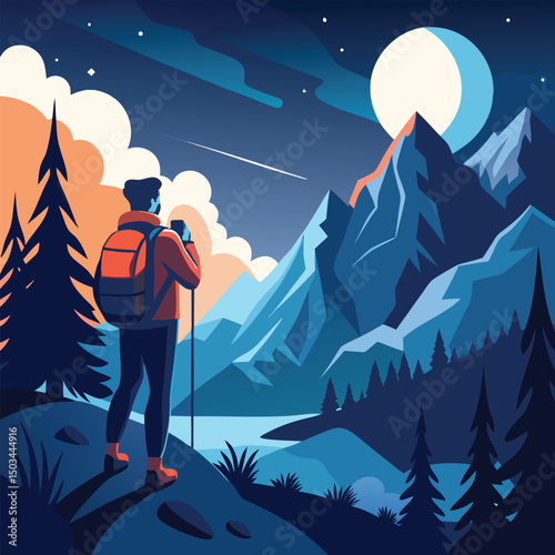 Hiker stranded overnight watching majestic mountain