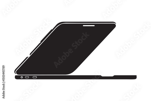 Laptop with Smartphone on Keyboard Side View Icon