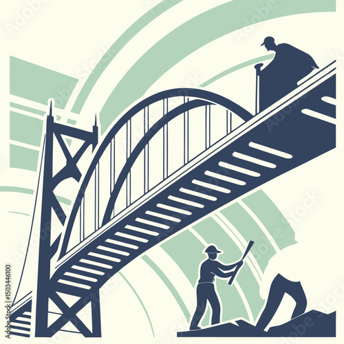 abstract bridge with gradient arc, construction or community theme

