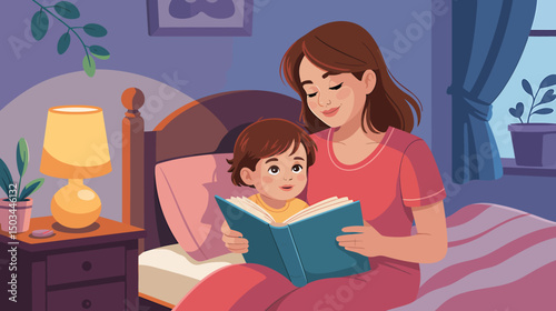 Mother Reading a Bedtime Story to Her Child